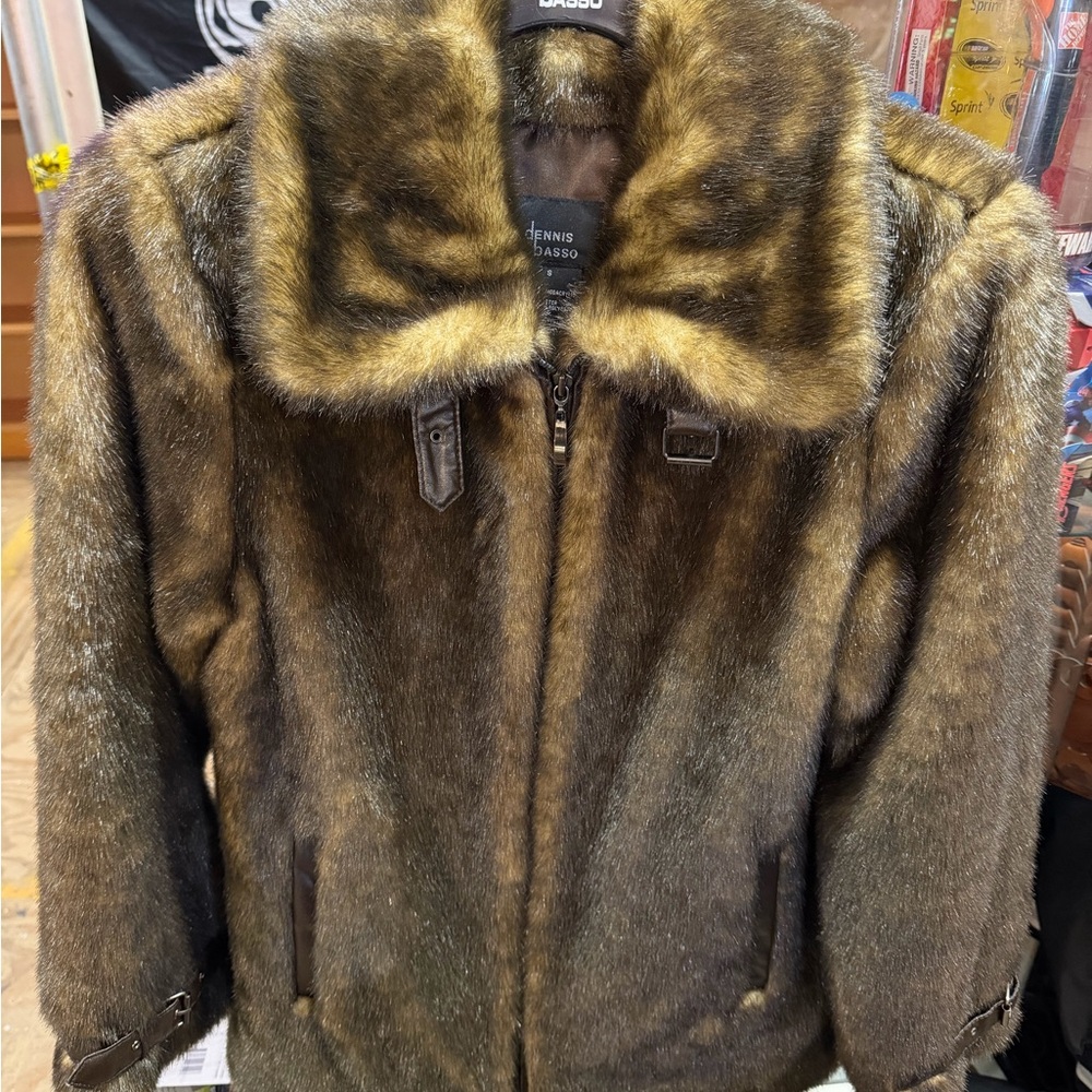 Dennis Basso Luxurious Dark Brown Faux Fur Coat